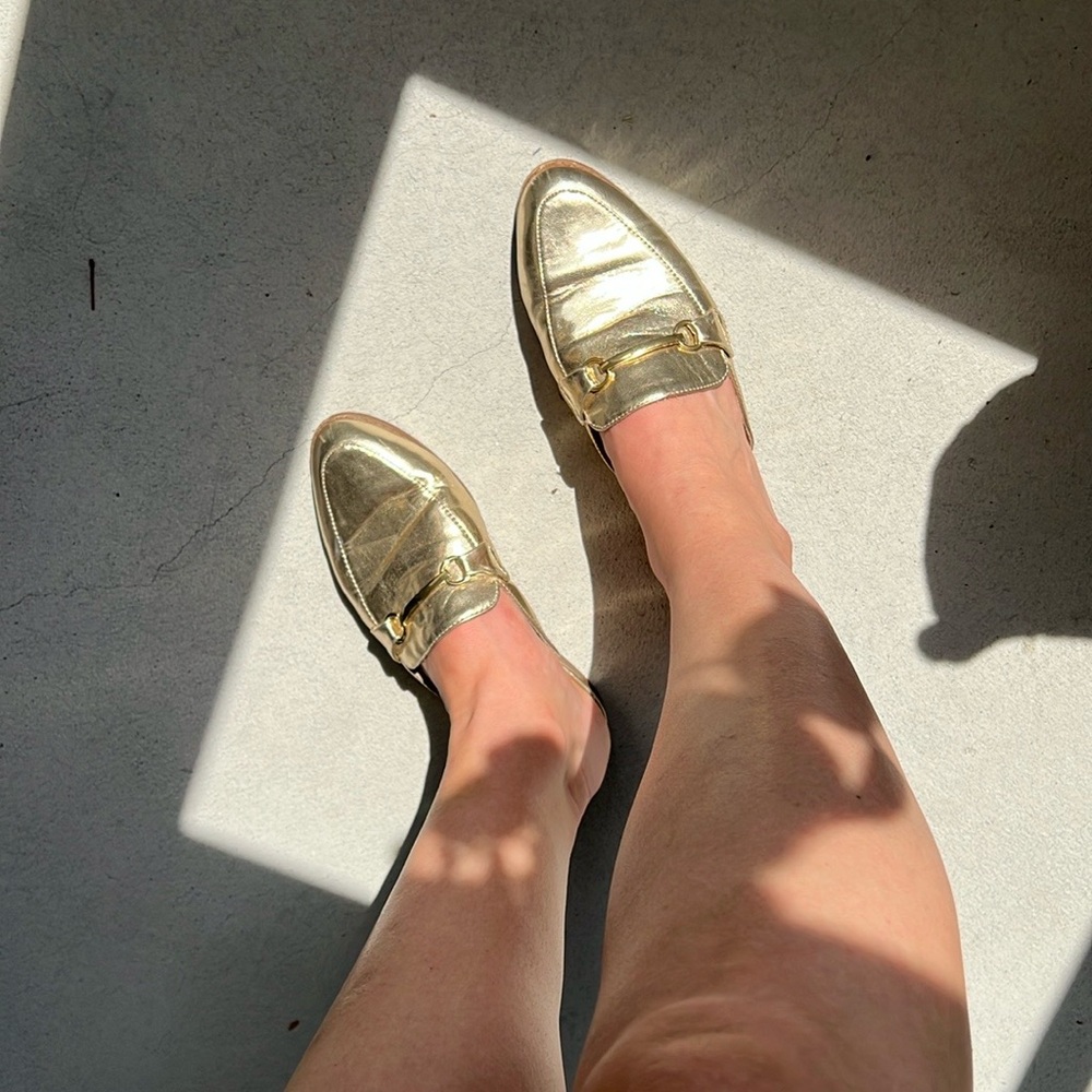 Restricted Gold Metallic Mules with Loafer Design